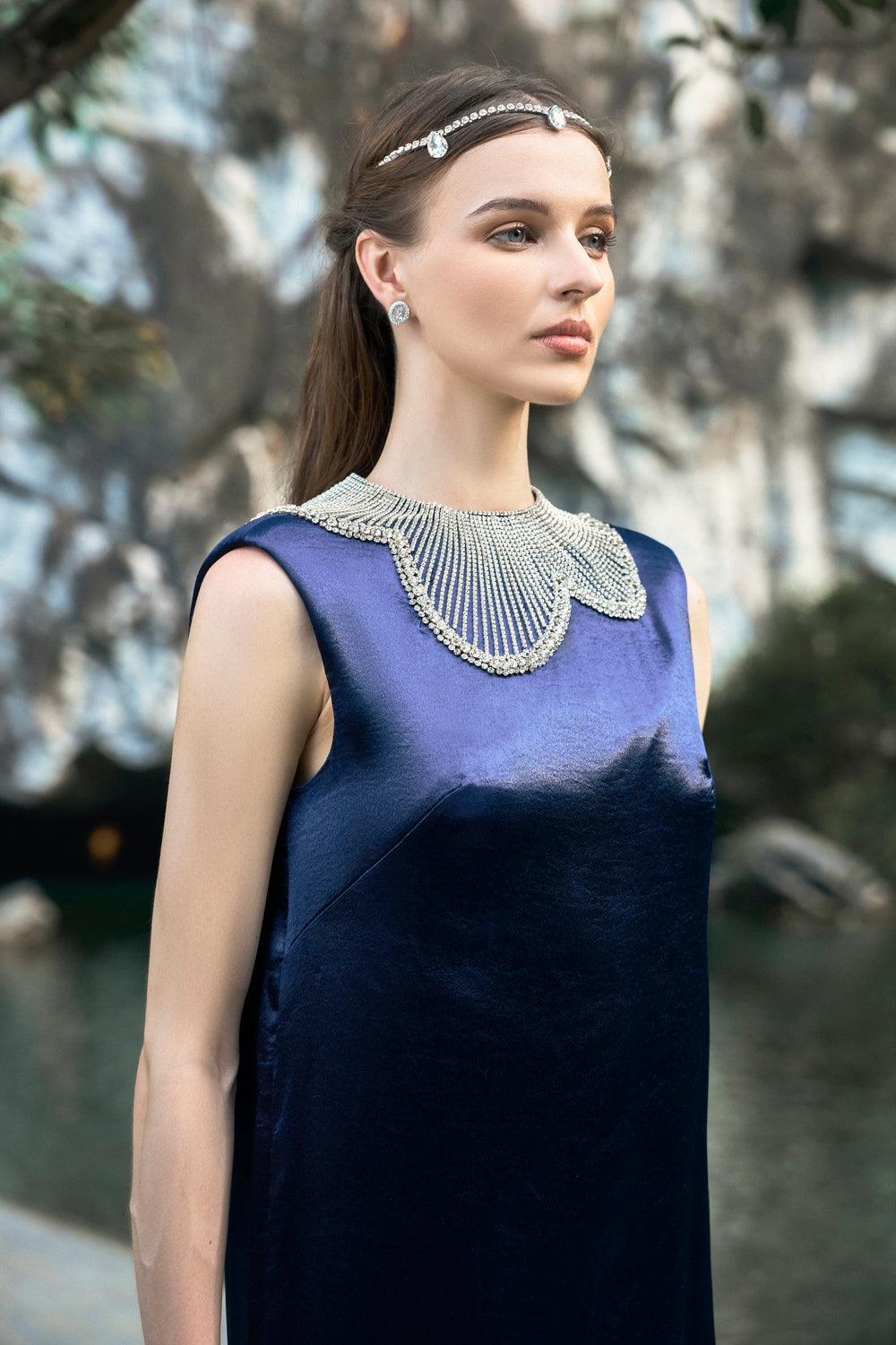 Orchid Stone Patterned Colar Dress - TRACY COUTURE